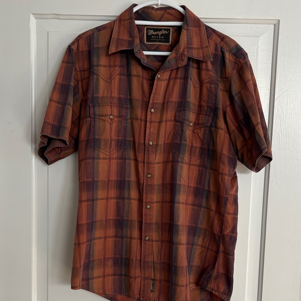 Wrangler Men's Casual Plaid Shirt - Red‎ and Brown